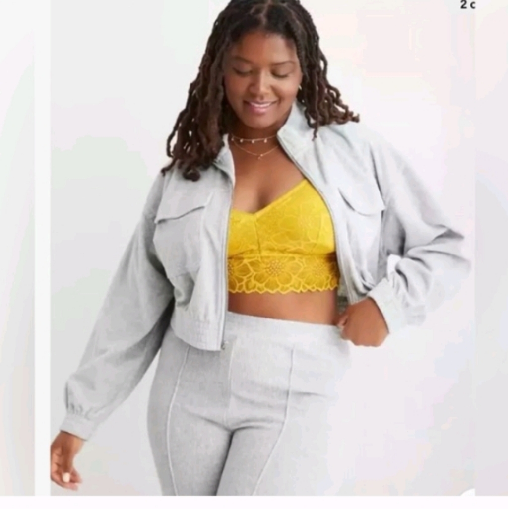 Aerie Groove On Velour Full Zip Crop Jacket Sz M